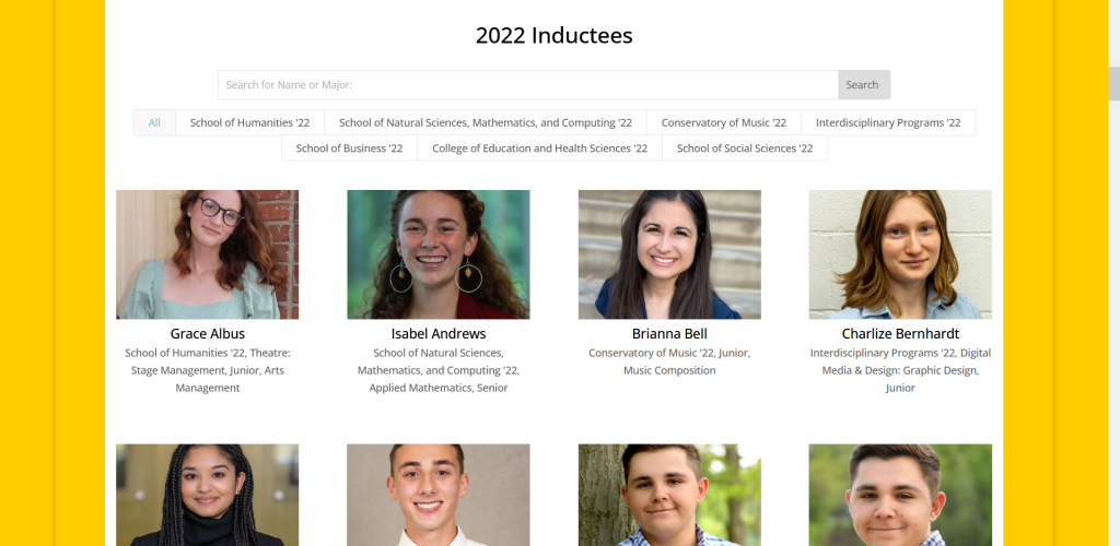A screenshot that is an overview of the 2022 inductees on the Dayton C Miller website.