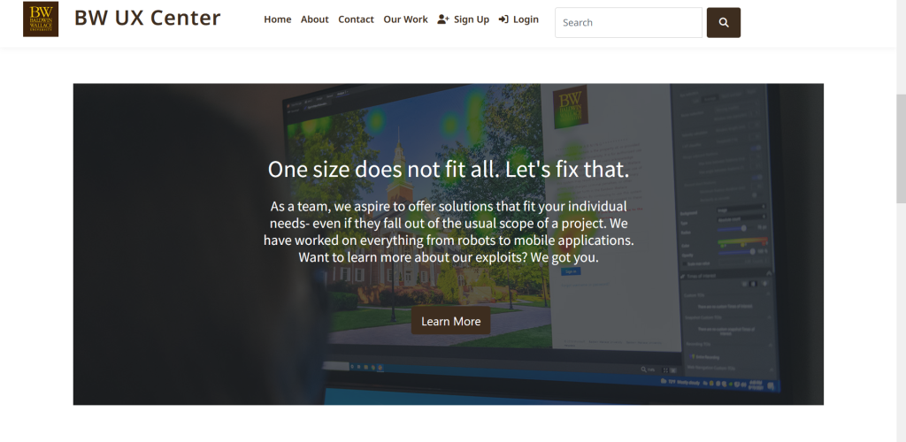 A screenshot of the home page of the BW UX Center website in desktop format.